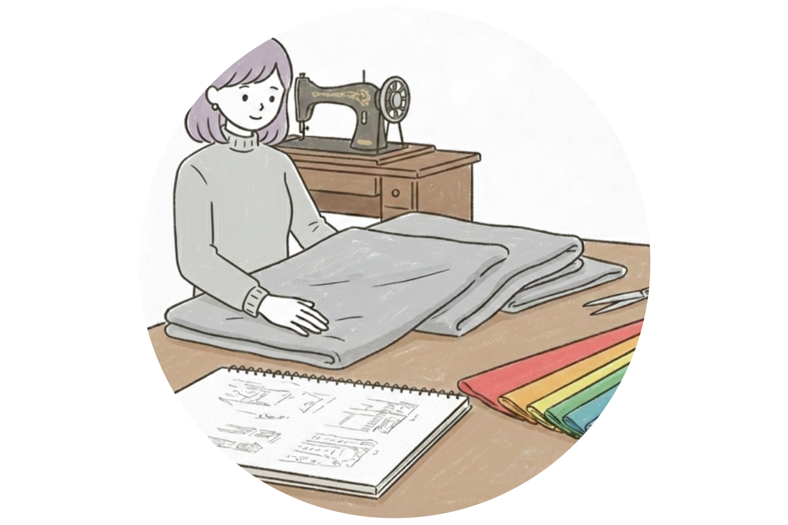 tyckaは、診断をもとに小物やインテリアまでトータルでご提案いたします。ミシン部屋につながるアトリエ空間では作品も展示しています。